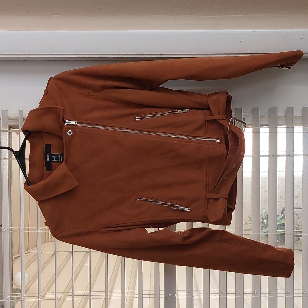 Forever 21 Brown Faux Suede Moto Jacket with Belt